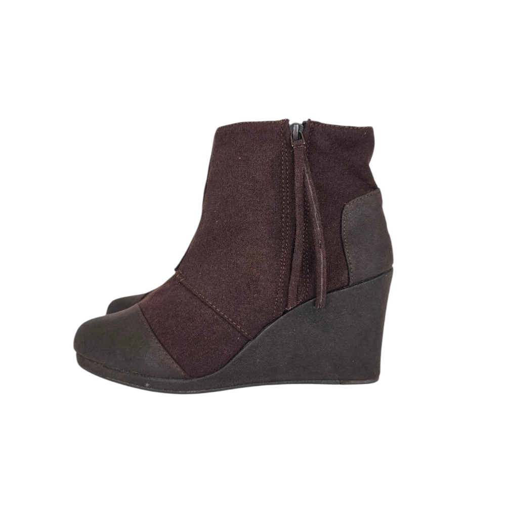 Toms Wedge Boots Zip Brown Comfort Casual Fashion Ankle Booties Womens Size 9.5